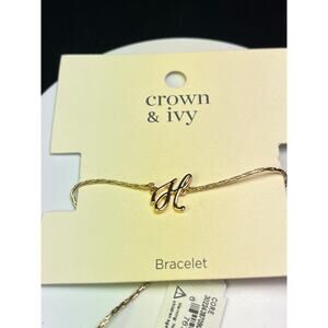 Crown & Ivy Gold Initial "H" Letter Bracelet Adjustable Chain Dainty NEW